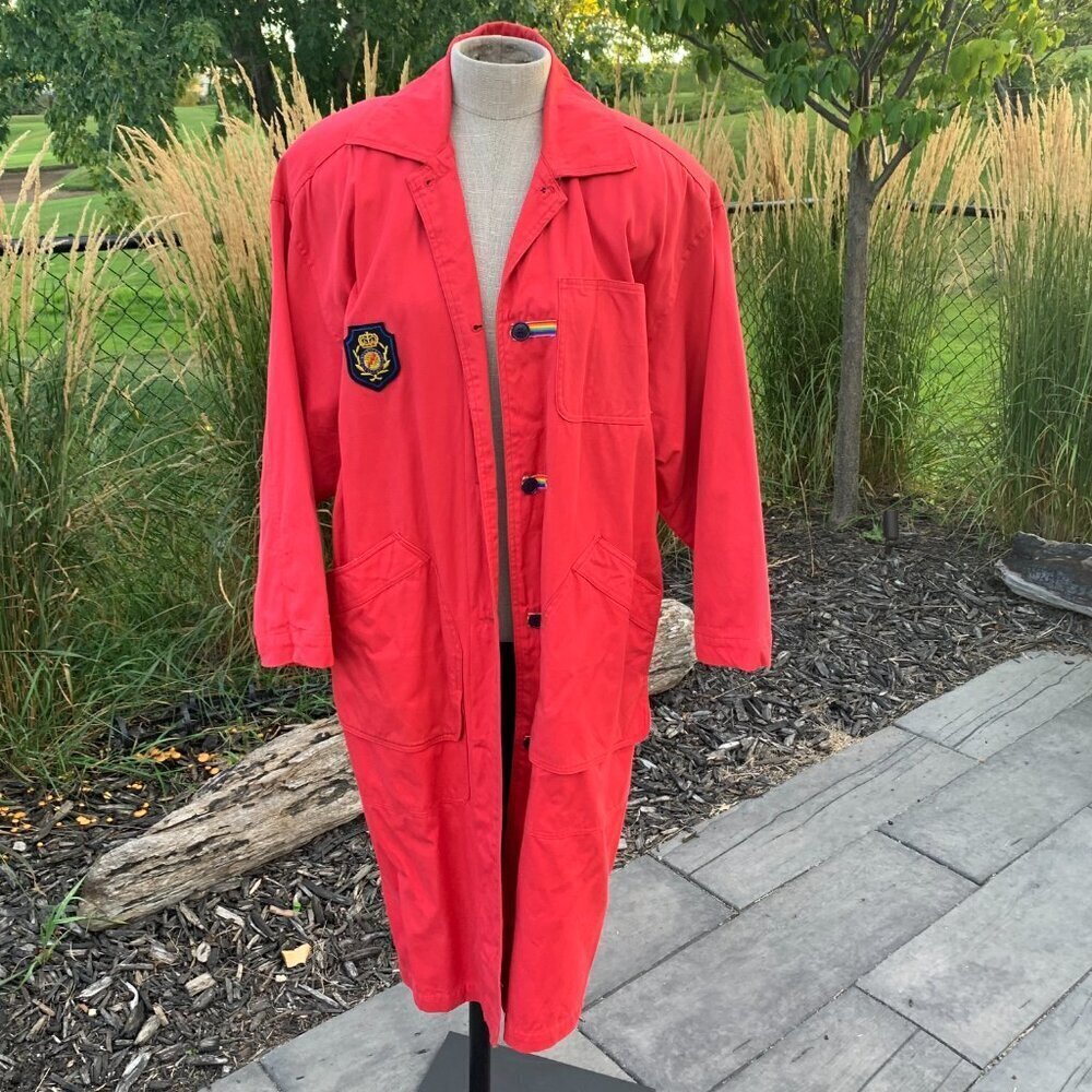 Vintage 80s 90s Oversized Red Belted Dolman Sleeve Trench Overcoat Duster - Picture 3 of 12